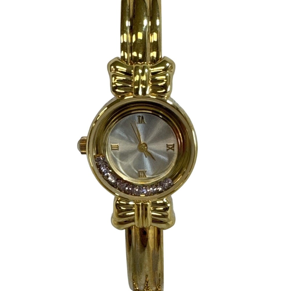 Vtg Goldtone Loose Crystal Women's Watch NEEDS BATTERY cuff Style